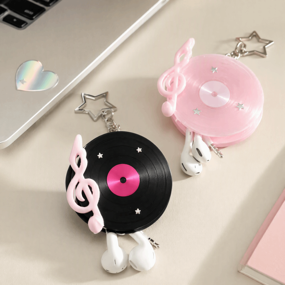 Cable Winder Keychain - Y2K Vinyl Record Keychain Star Korean
