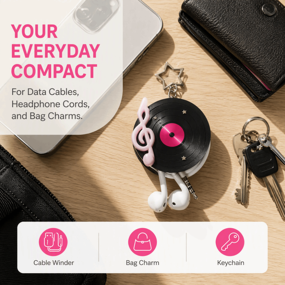 Cable Winder Keychain - Y2K Vinyl Record Keychain Star Korean